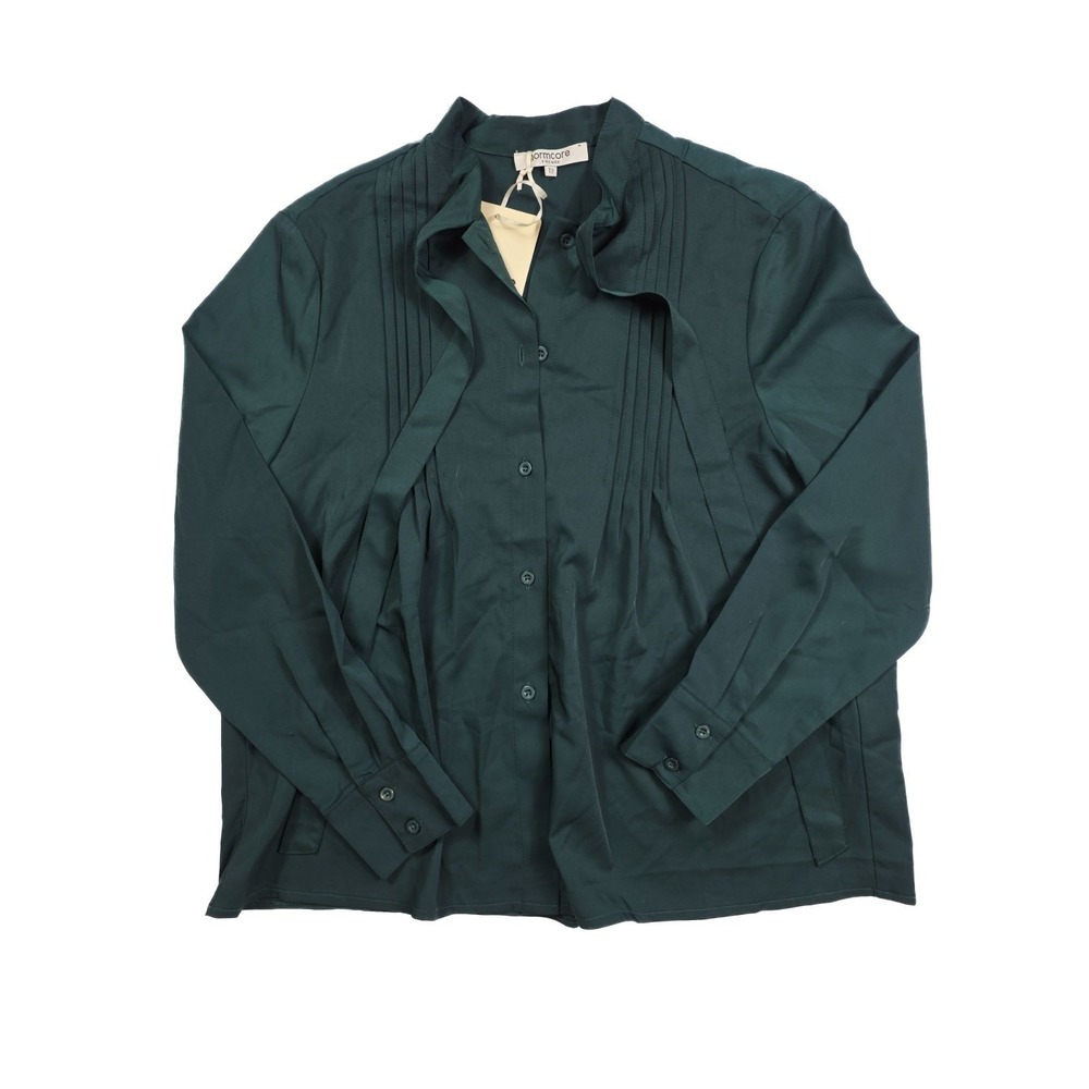 Normcore Green Button Down Neckline Tie L/Sleeve Shirt Women's One Size Fits All